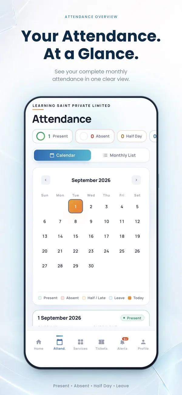 Abhishek International HRMS: Attendance at a glance