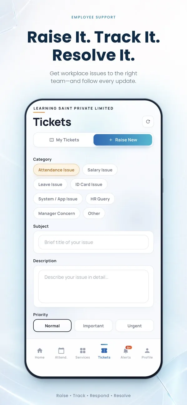 Abhishek International HRMS: Requests & tickets
