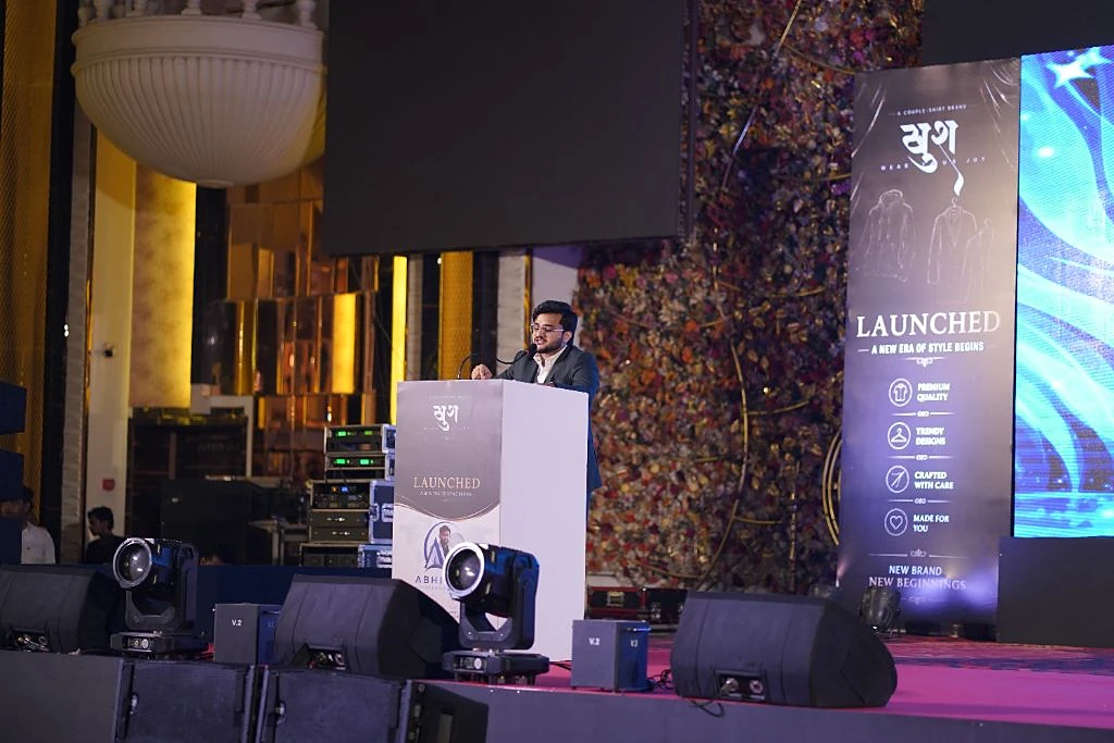 Mujahid Azimabadi on stage at the Khush brand launch
