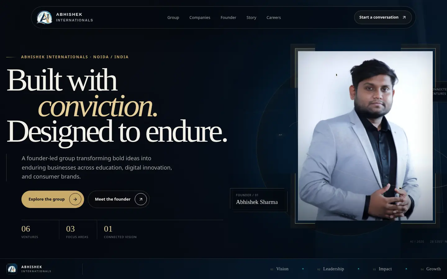Abhishek Internationals website — homepage