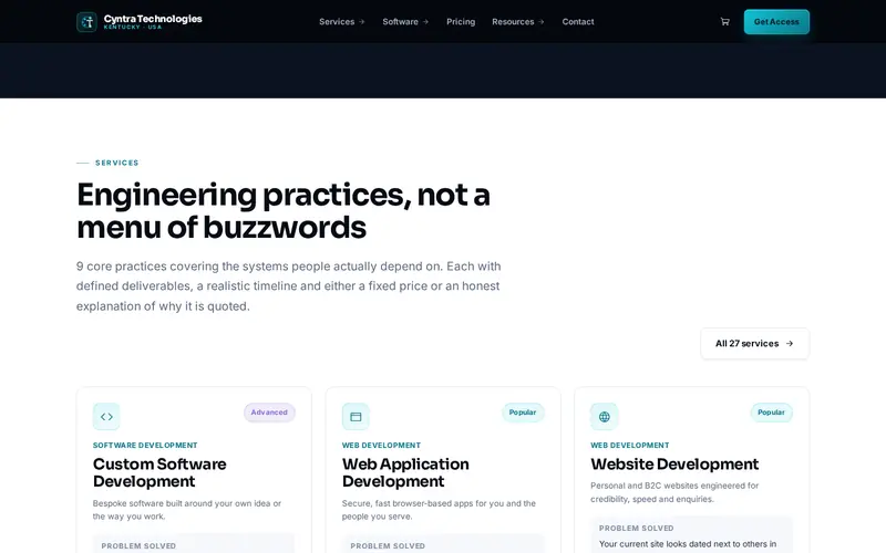 Cyntra Technologies — interior page section