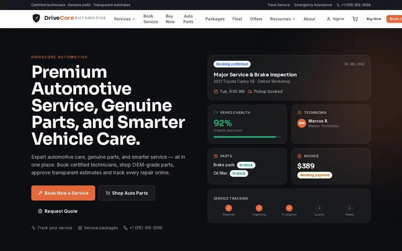 Screenshot of DriveCore Automotive