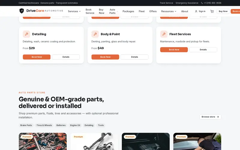 DriveCore Automotive — interior page section