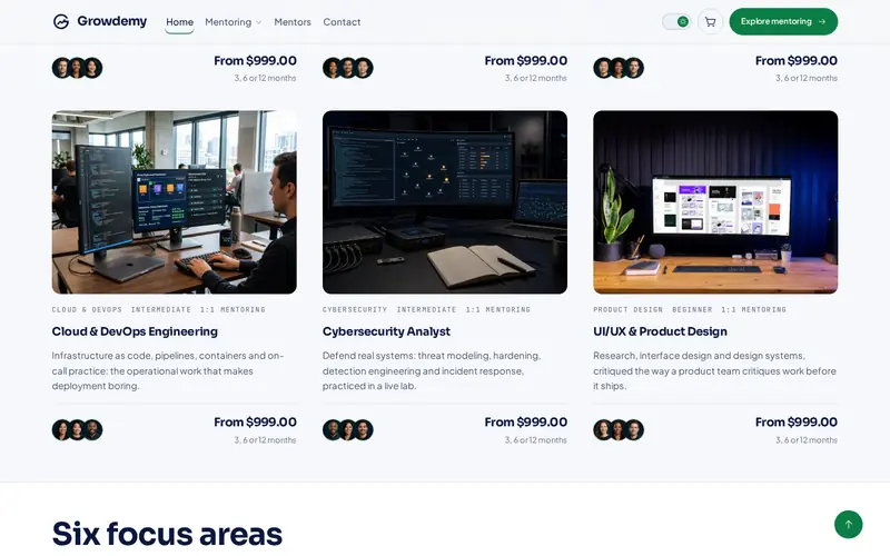 Growdemy — interior page section