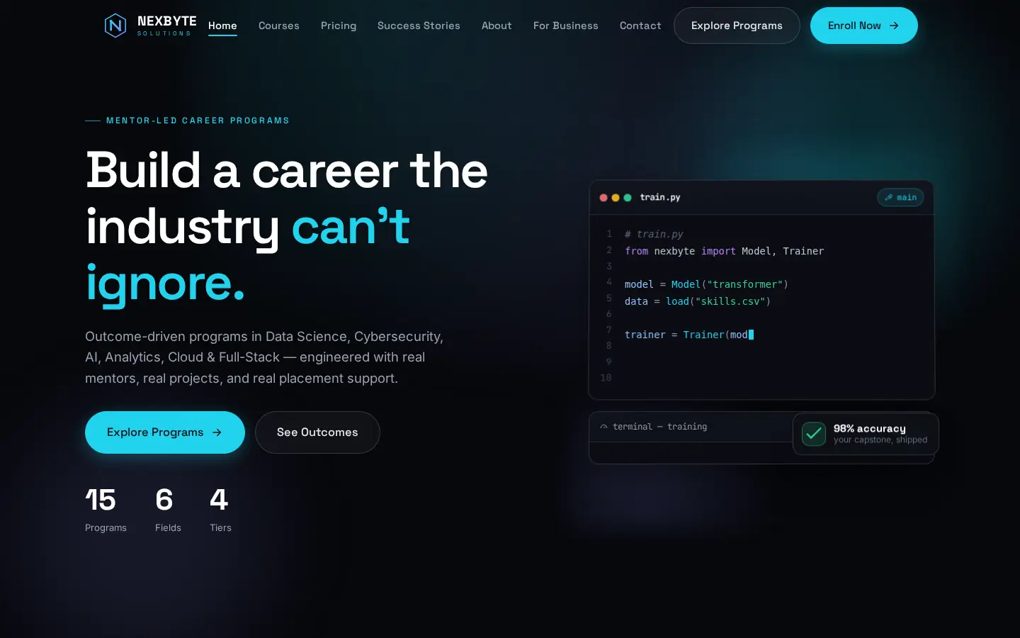 Nexbyte Solutions website — homepage