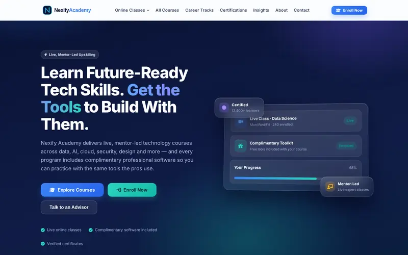Homepage of Nexify Academy