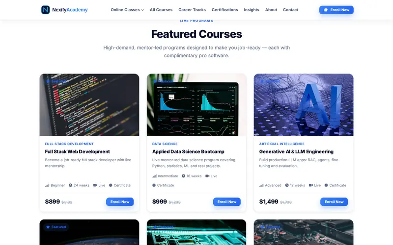 Nexify Academy — interior page section