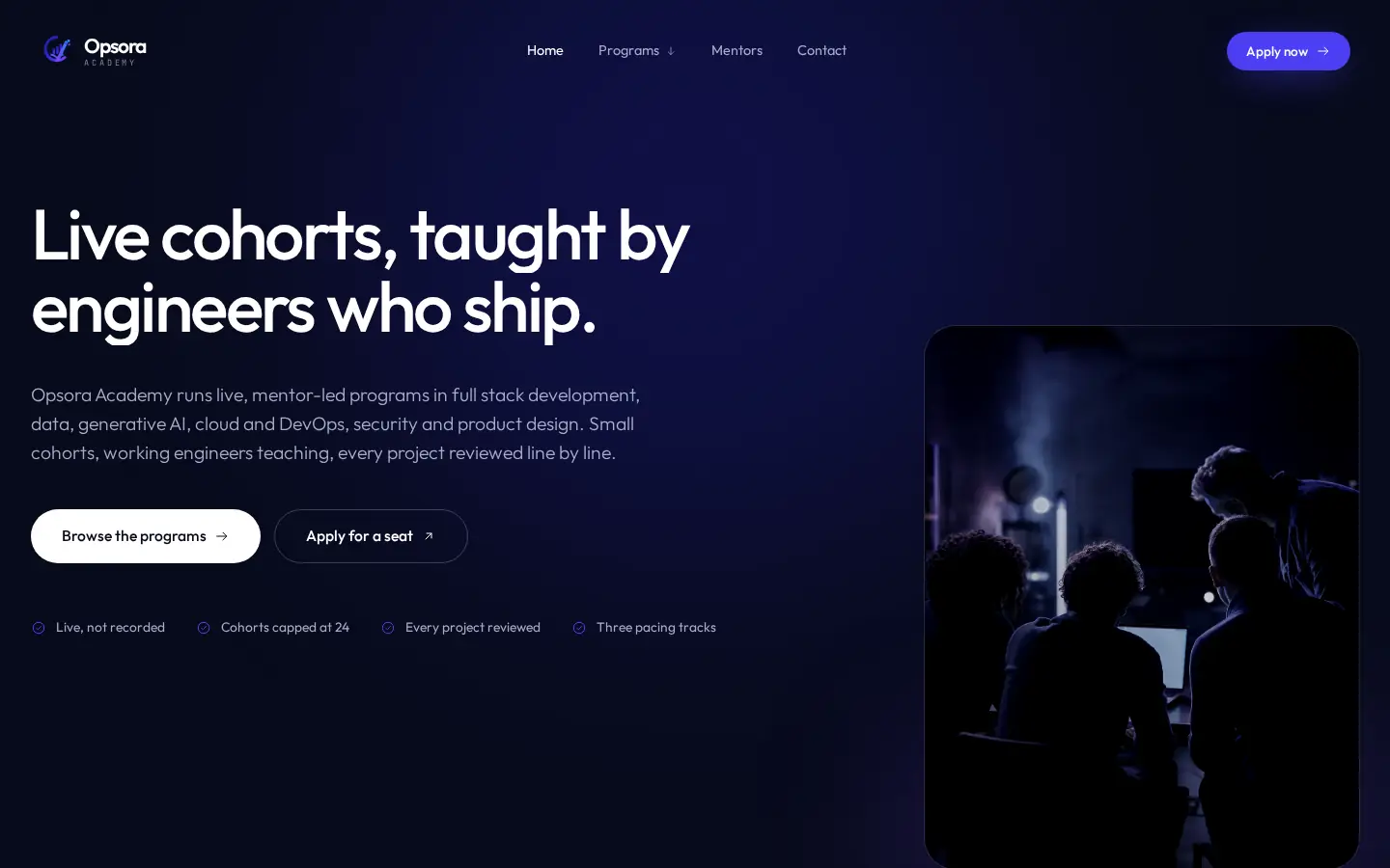 Opsora website — homepage