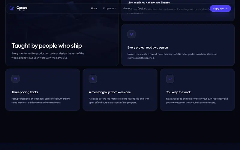 Opsora — interior page section
