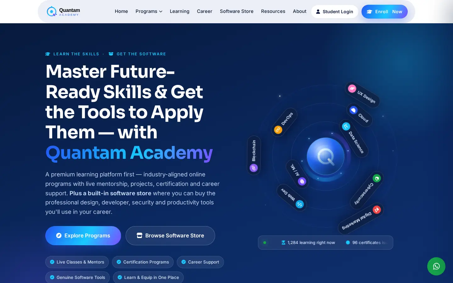 Quantam Academy website — homepage