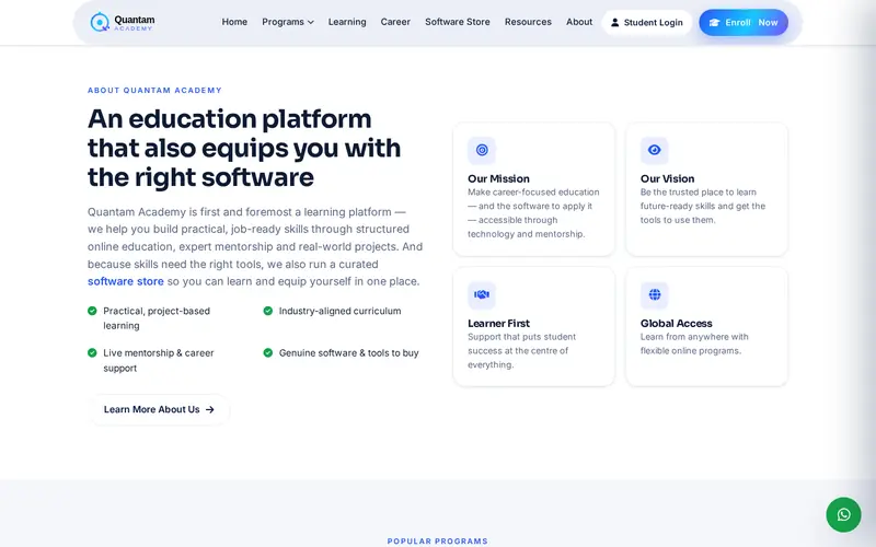 Quantam Academy — interior page section