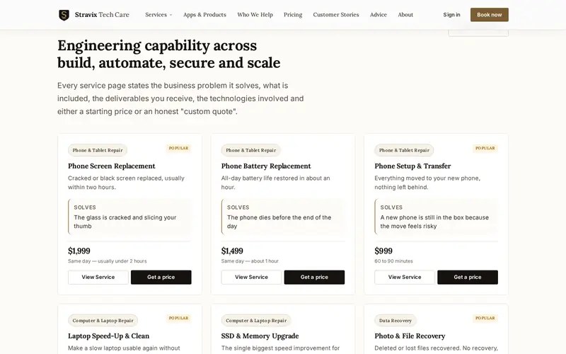 Stravix Technologies — interior page section