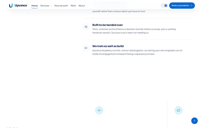 Upvance Technologies — interior page section