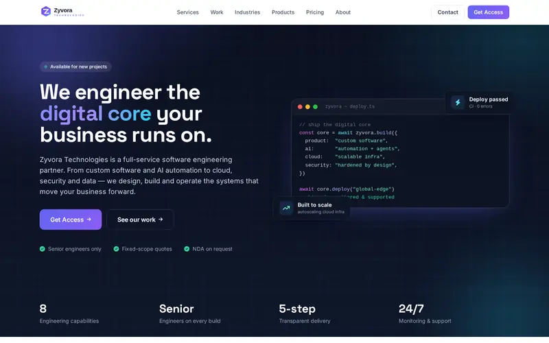Homepage of Zyvora Technologies
